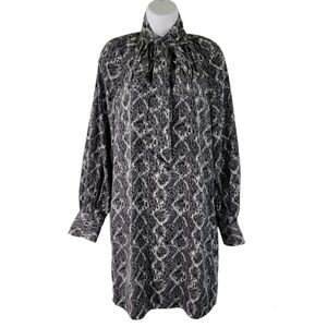 ADRIANA PAPELL Gray/White Geometric Tie Front Long Sleeve Sheath Dress Sz 4